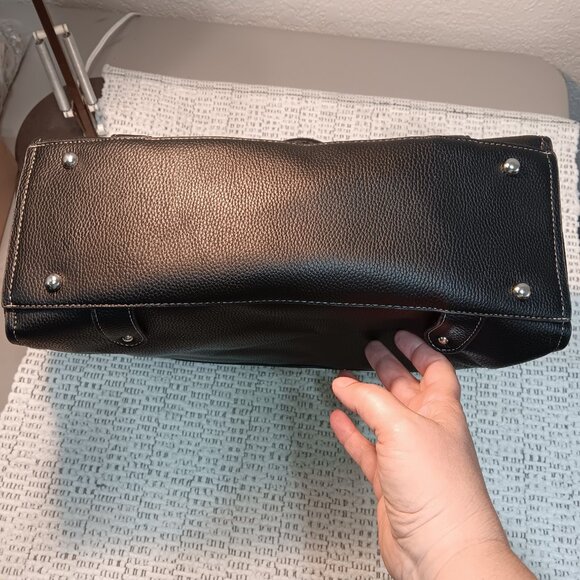 London Fog black faux leather large tote bag purse - Picture 3 of 14